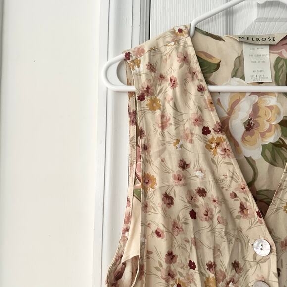 Melrose Vintage 90s Beige Pink Floral Design Rayon Iridescent Button Up Vest 10 - Picture 2 of 10